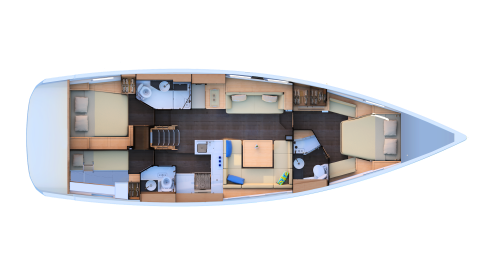 Jeanneau Yacht 51': plan d'aménagement 2 cabines, 3 salles d'eau, 1 cabine skipper Jeanneau Yacht 51': plan d'aménagement 2 cabines, 3 salles d'eau, 1 cabine skipper