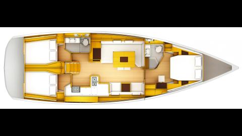 Jeanneau Sun Odyssey 519: Plan d'aménagement 3 cabines 2 cabinets de toilette Jeanneau Sun Odyssey 519: Plan d'aménagement 3 cabines 2 cabinets de toilette