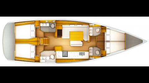 Jeanneau Sun Odyssey 519: Plan d'aménagement 4 cabines 4 cabinets de toilette Jeanneau Sun Odyssey 519: Plan d'aménagement 4 cabines 4 cabinets de toilette