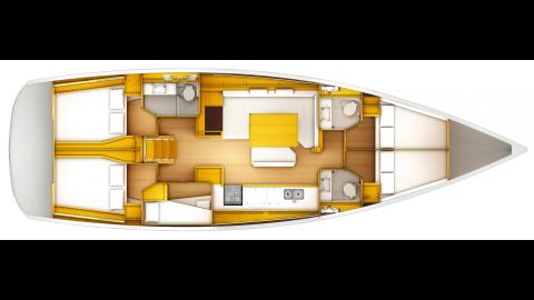 Jeanneau Sun Odyssey 519: Plan d'aménagement 5 cabines 3 cabinets de toilette Jeanneau Sun Odyssey 519: Plan d'aménagement 5 cabines 3 cabinets de toilette