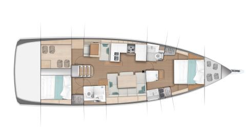 Sun Odyssey 490 : Plan d'aménagement 2 cabines, 2 salles d'eau Sun Odyssey 490 : Plan d'aménagement 2 cabines, 2 salles d'eau