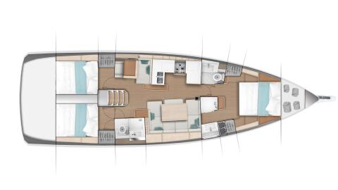 Sun Odyssey 490 : Plan d'aménagement 3 cabines, 2 salles d'eau Sun Odyssey 490 : Plan d'aménagement 3 cabines, 2 salles d'eau