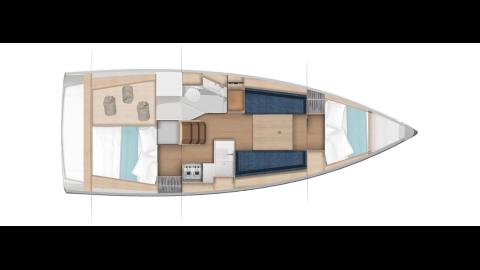 Plan d'aménagement version deux cabines Jeanneau Sun Odyssey 350 : Plan d'aménagement version deux cabines